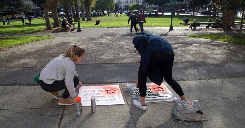 Nechama and Jane install their Truth About Poppy anti-opioid addiction project (with along with art director Sara Hackett) on the streets of San Francisco. Learn more about Truth About Poppy.